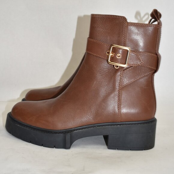 $350 COACH Lacey Bootie BUCKLED CHUNKY LEATHER BROWN GOLD HARDWARE 9 (MF6) - Picture 5 of 8